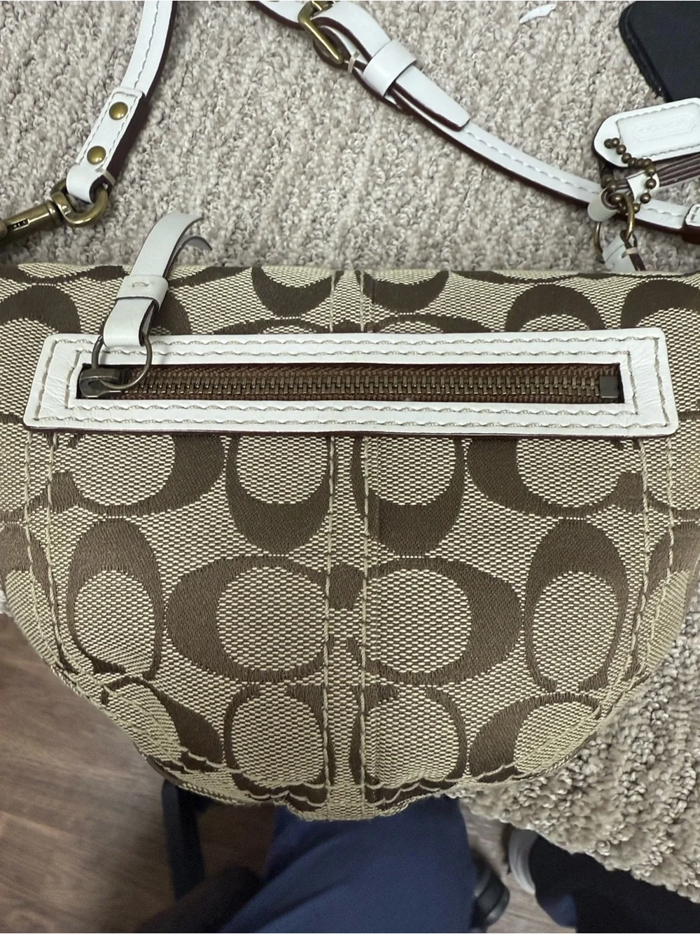 Y2K Coach Khaki/Chalk Mini Crescent Crossbody with Signature C Pattern